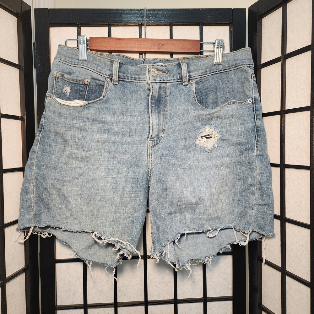 Signature by Levi Strauss Distressed Blue Jean Bermuda Shorts